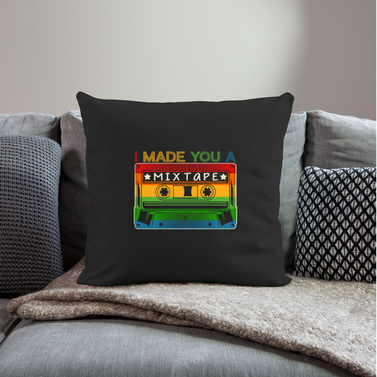 Back to the 80's - Mix Tape Throw Pillow Cover 18"x18" - black