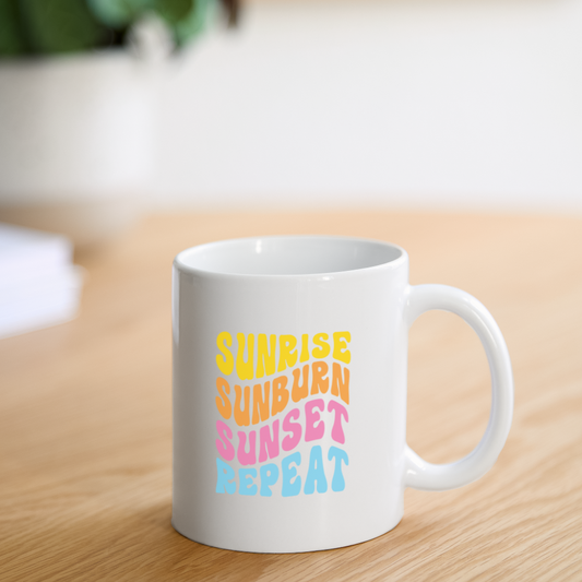 Summer Vibes -Sunrise Sunburn Repeat Coffee Mug White - white