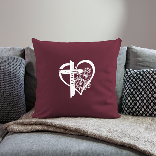 Faith Collection - Faith Heart Cross Throw Pillow Case - burgundy