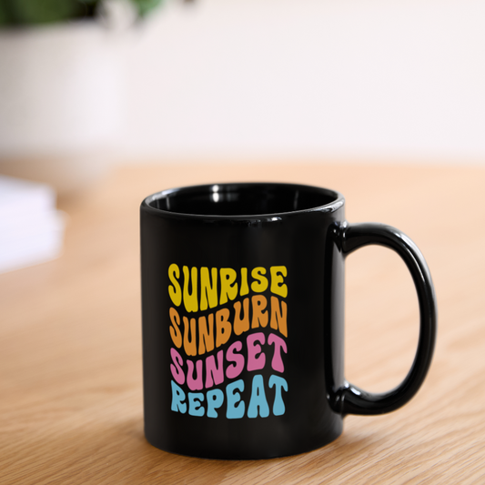 Summer Vibes -Sunrise Sunburn Repeat Coffee Mug Black - black