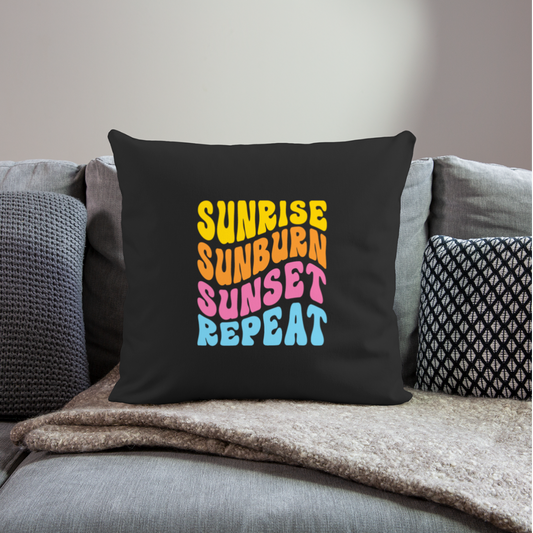 Summer Vibes -Sunrise Sunburn Repeat Throw Pillow Cover - black